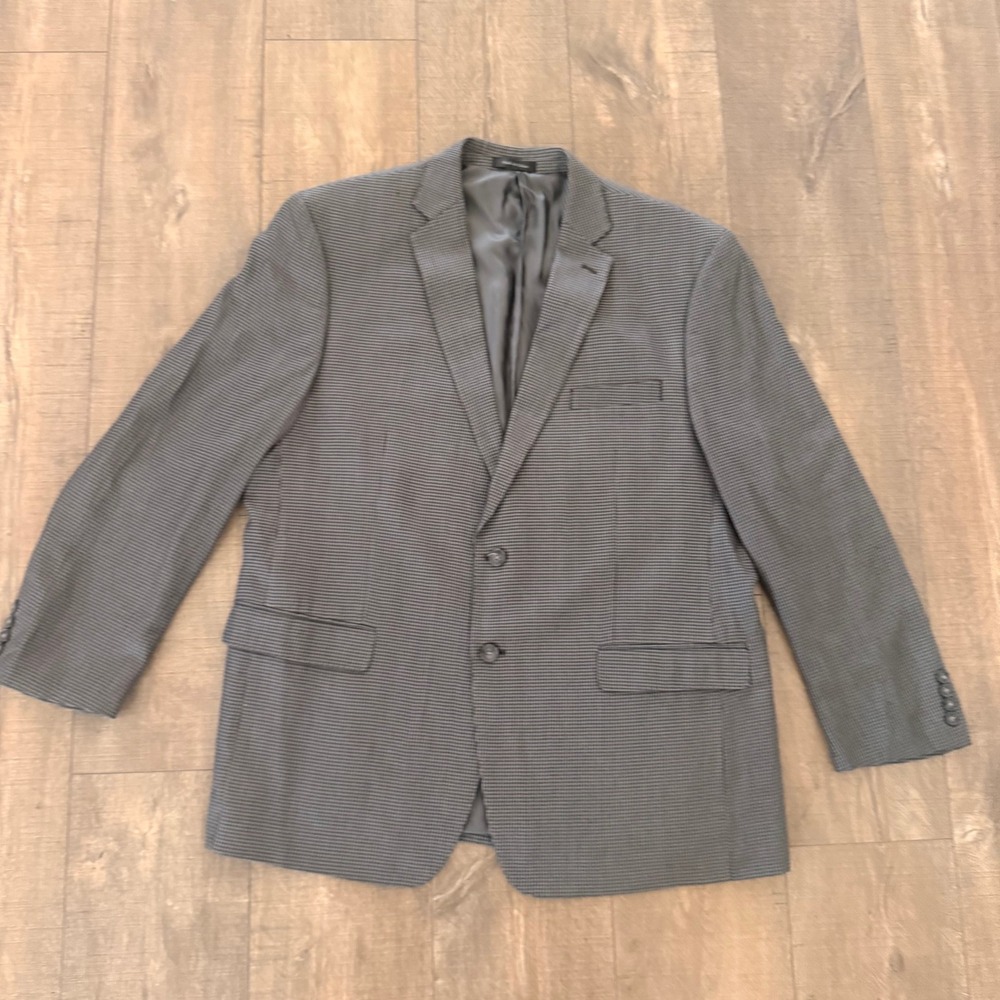 Calvin Klein Sport Coat Men 46R Grey Silk Bamboo Micro Houndstooth Formal Blazer